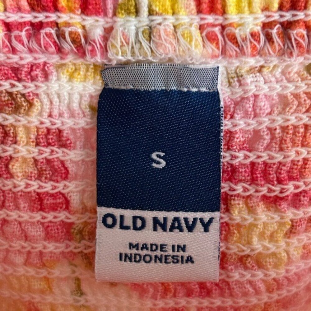 Old Navy Sz Small Yellow Pink Floral Mini Dress Tie Straps Linen Blend Pockets - Picture 8 of 15